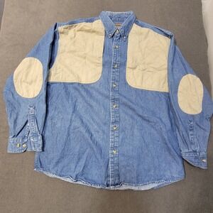 Magellan Sportswear Men XL Blue Denim Shooting Shirt Quilted Patched Hunting Top
